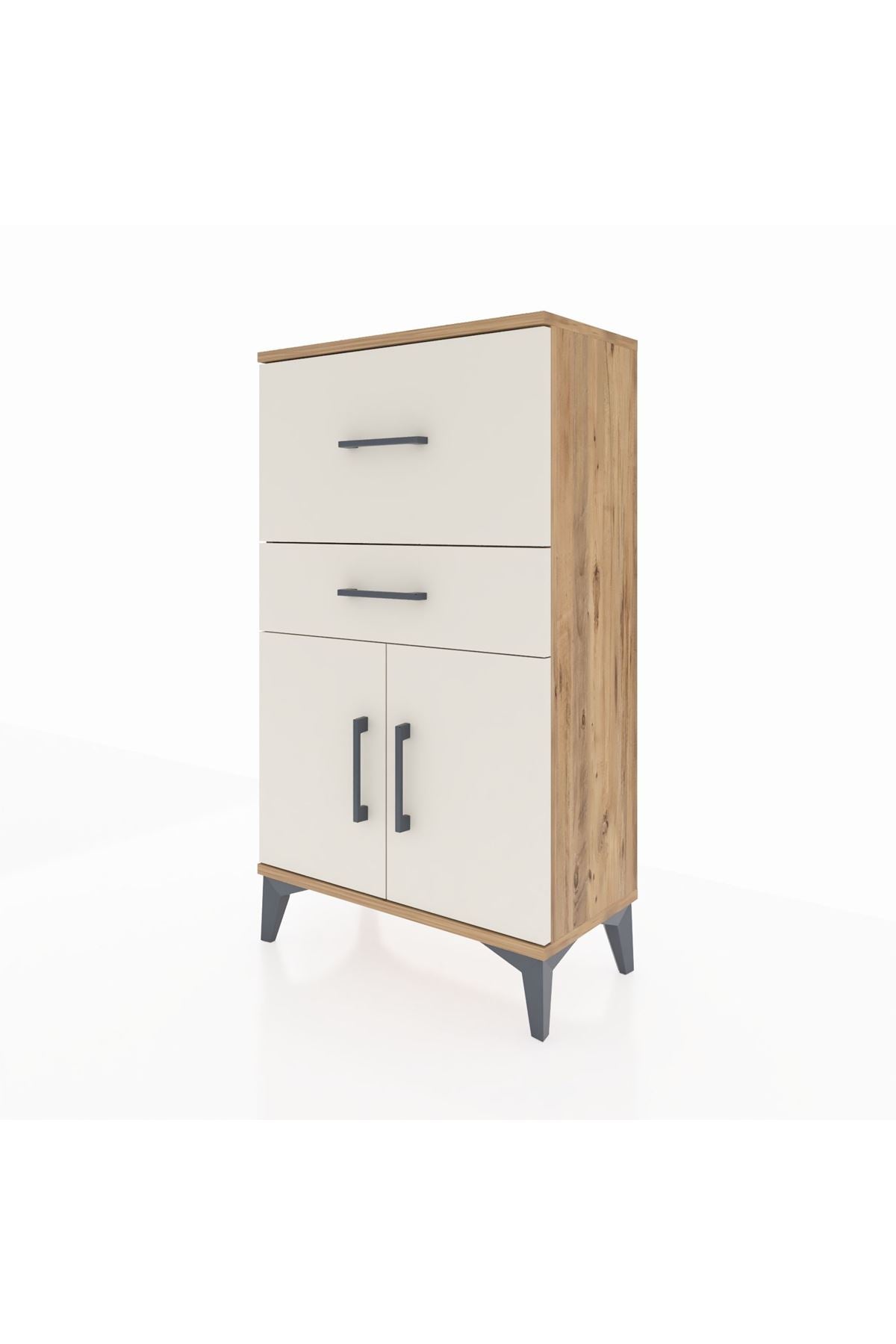 Arges Komodin Tek Raflı 2 Çekmeceli 2 Kapaklı 60x30x106 - S15M013V7A