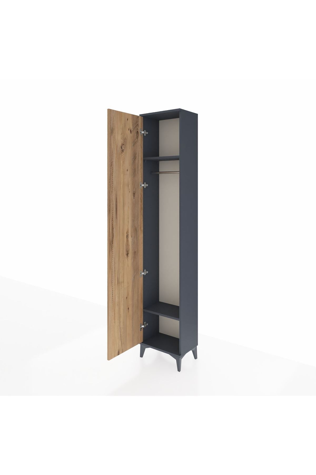 Arges Dolap 2 Raflı Tek Kapaklı Tek Askılı 44x30x221 Antrasit-Çam