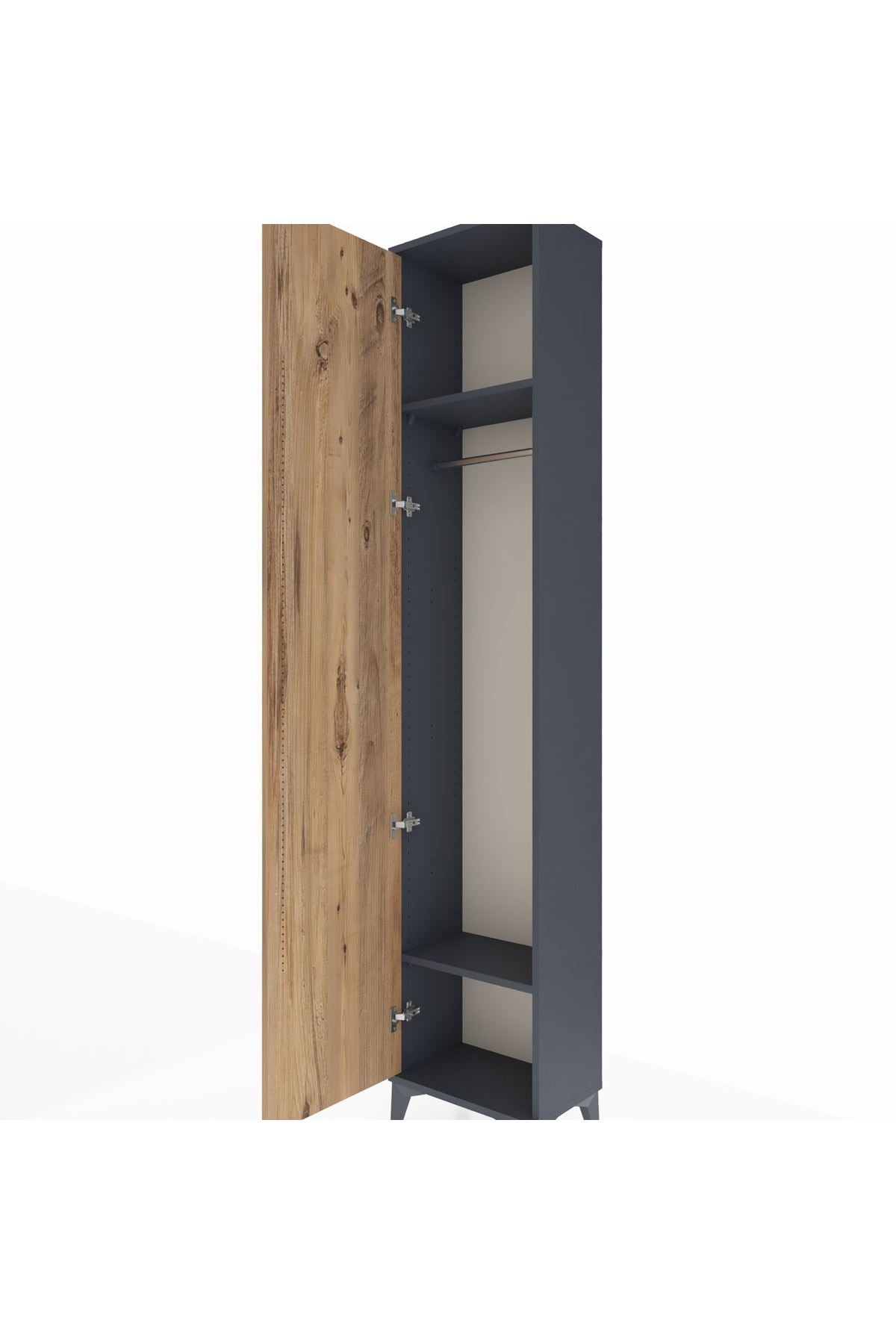 Arges Dolap 2 Raflı Tek Kapaklı Tek Askılı 44x30x221 Antrasit-Çam