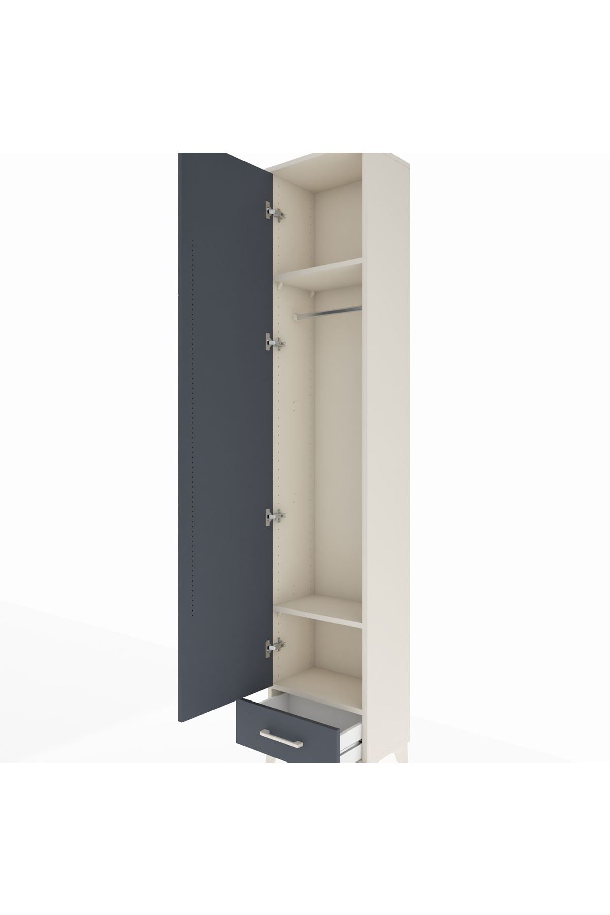 Arges Dolap 3 Raflı Tek Çekmeceli Tek Askılı 44x30x221 Aytaşı-Antrasit