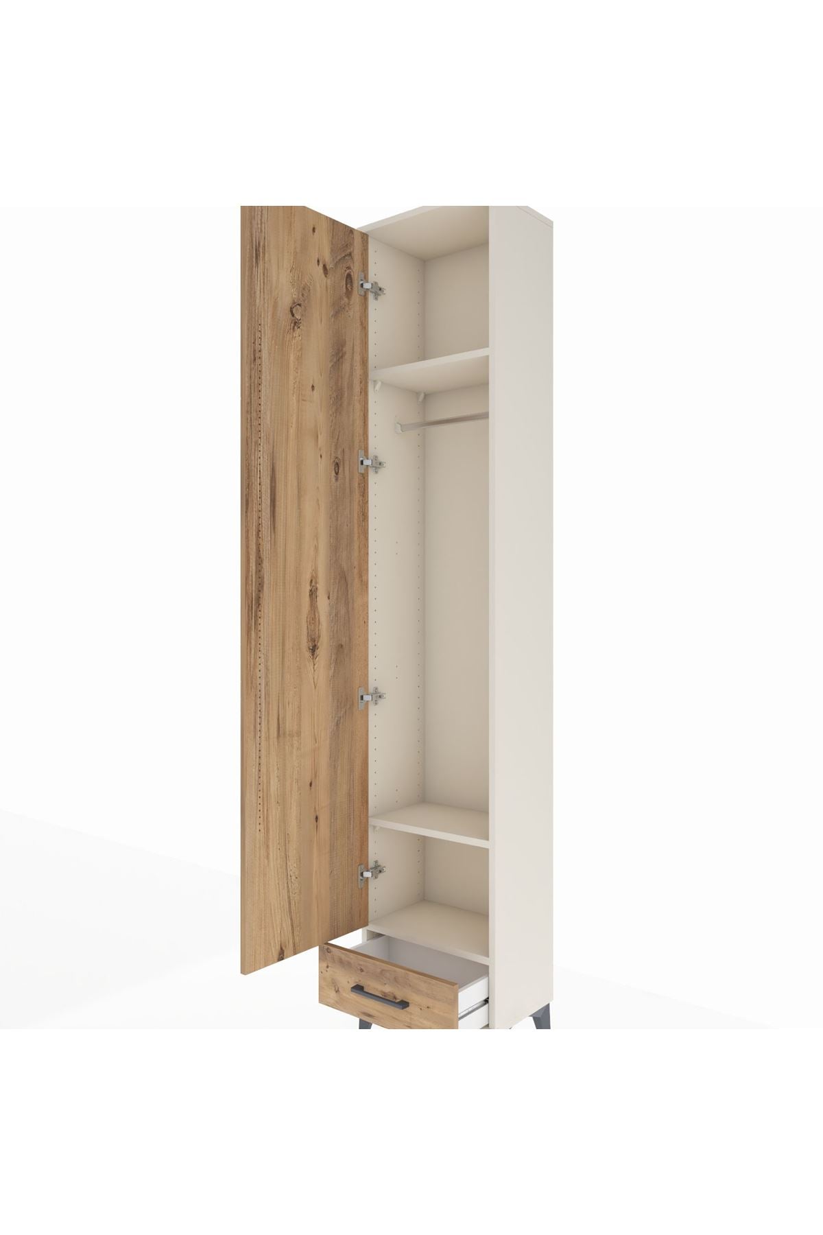 Arges Dolap 3 Raflı Tek Çekmeceli Tek Askılı 44x30x221 Aytaşı-Çam