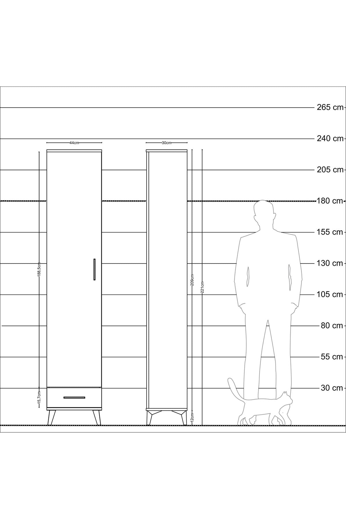 Arges Dolap 3 Raflı Tek Çekmeceli Tek Askılı 44x30x221 Aytaşı-Çam