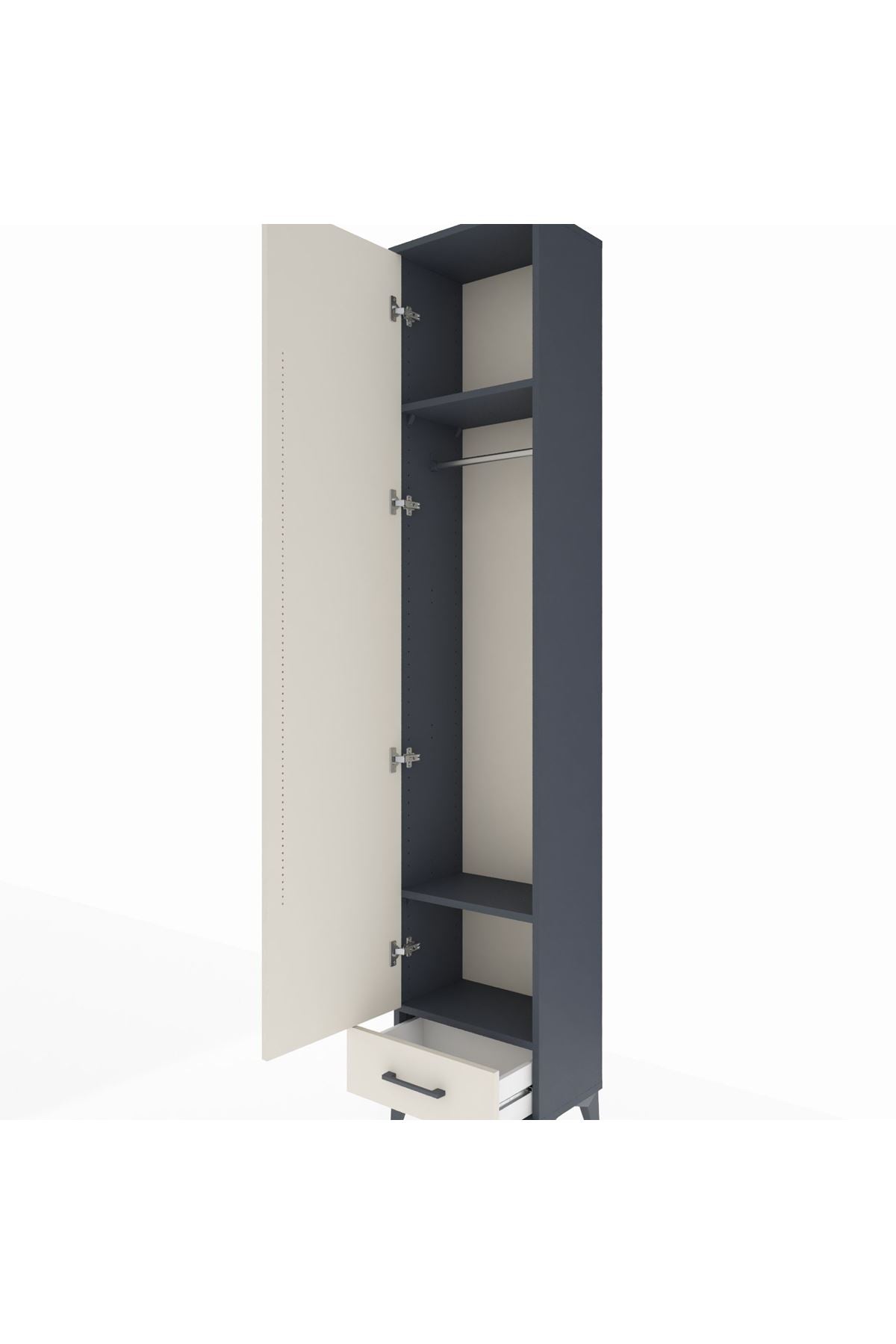 Arges Dolap 3 Raflı Tek Çekmeceli Tek Askılı 44x30x221 Antrasit-Aytaşı