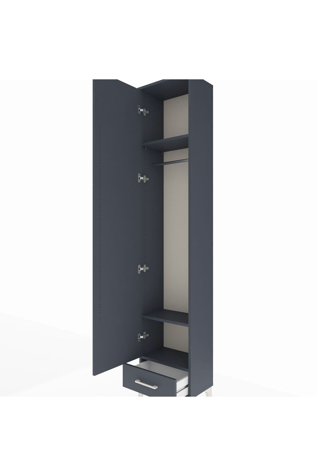 Arges Dolap 3 Raflı Tek Çekmeceli Tek Askılı 44x30x221 Antrasit-Antrasit