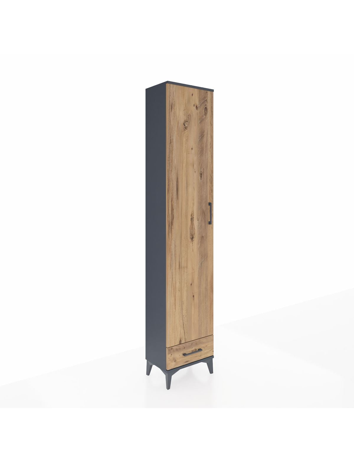 Arges Dolap 3 Raflı Tek Çekmeceli Tek Askılı 44x30x221 Antrasit-Çam