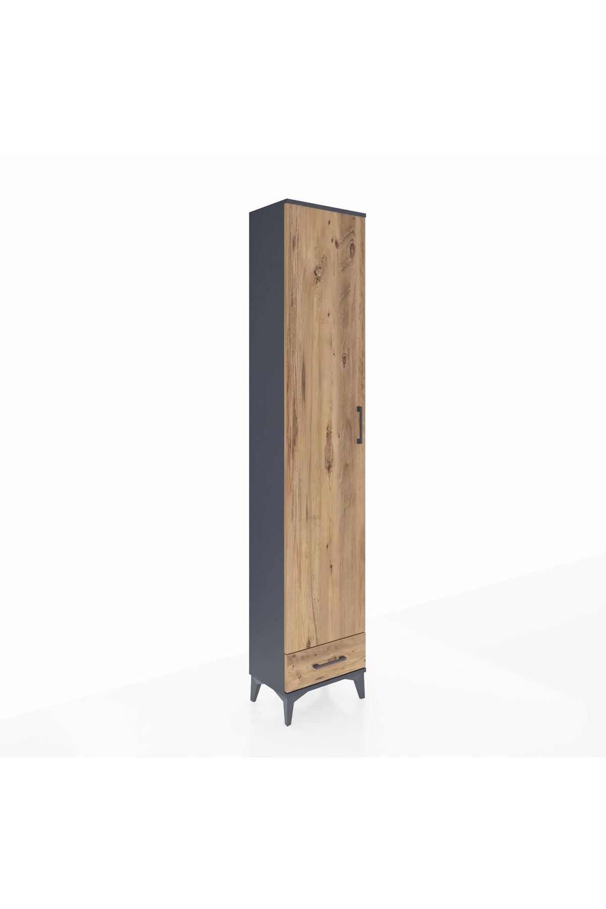 Arges Dolap 3 Raflı Tek Çekmeceli Tek Askılı 44x30x221 Antrasit-Çam