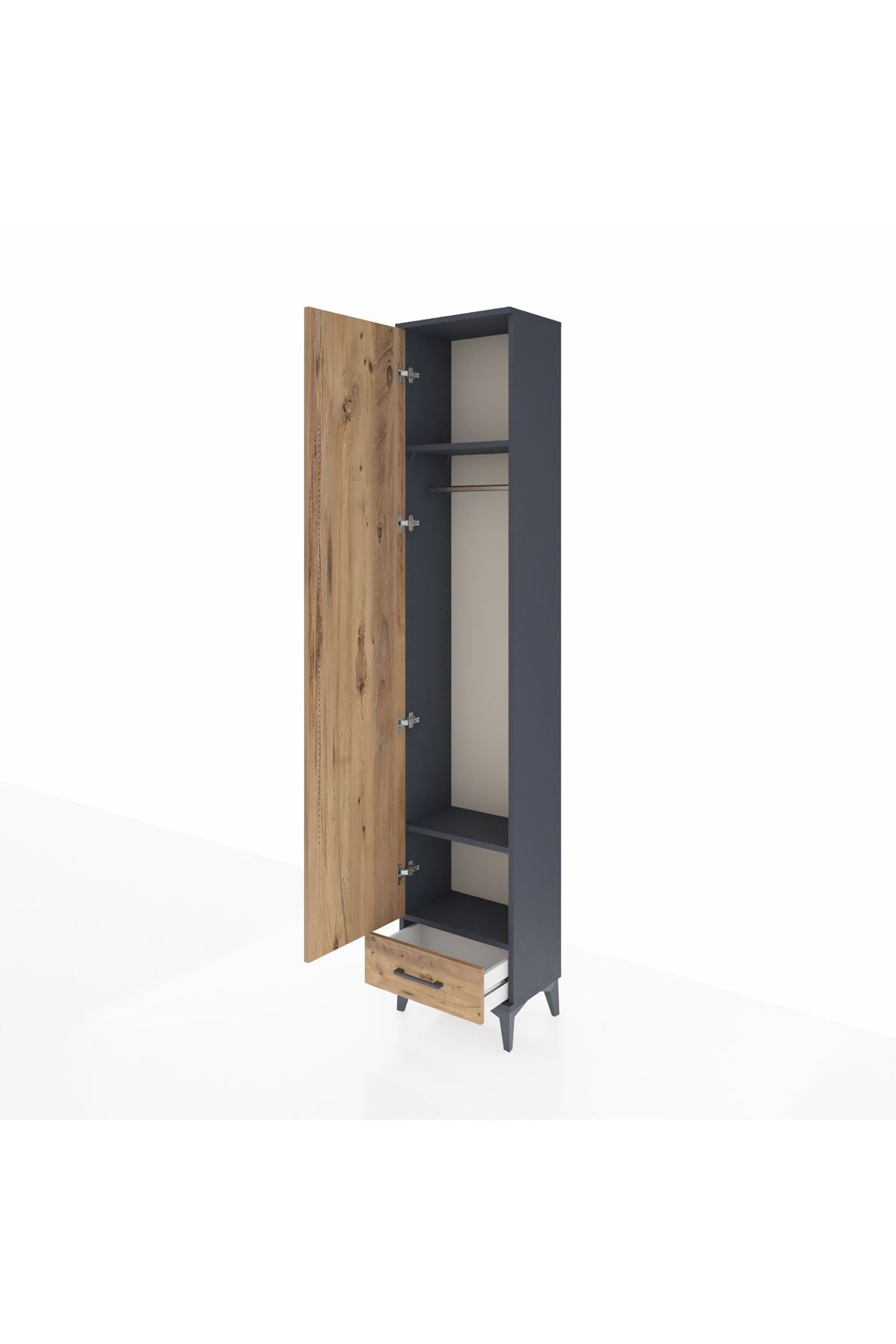 Arges Dolap 3 Raflı Tek Çekmeceli Tek Askılı 44x30x221 Antrasit-Çam