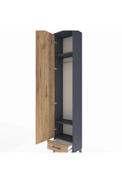 Arges Dolap 3 Raflı Tek Çekmeceli Tek Askılı 44x30x221 Antrasit-Çam