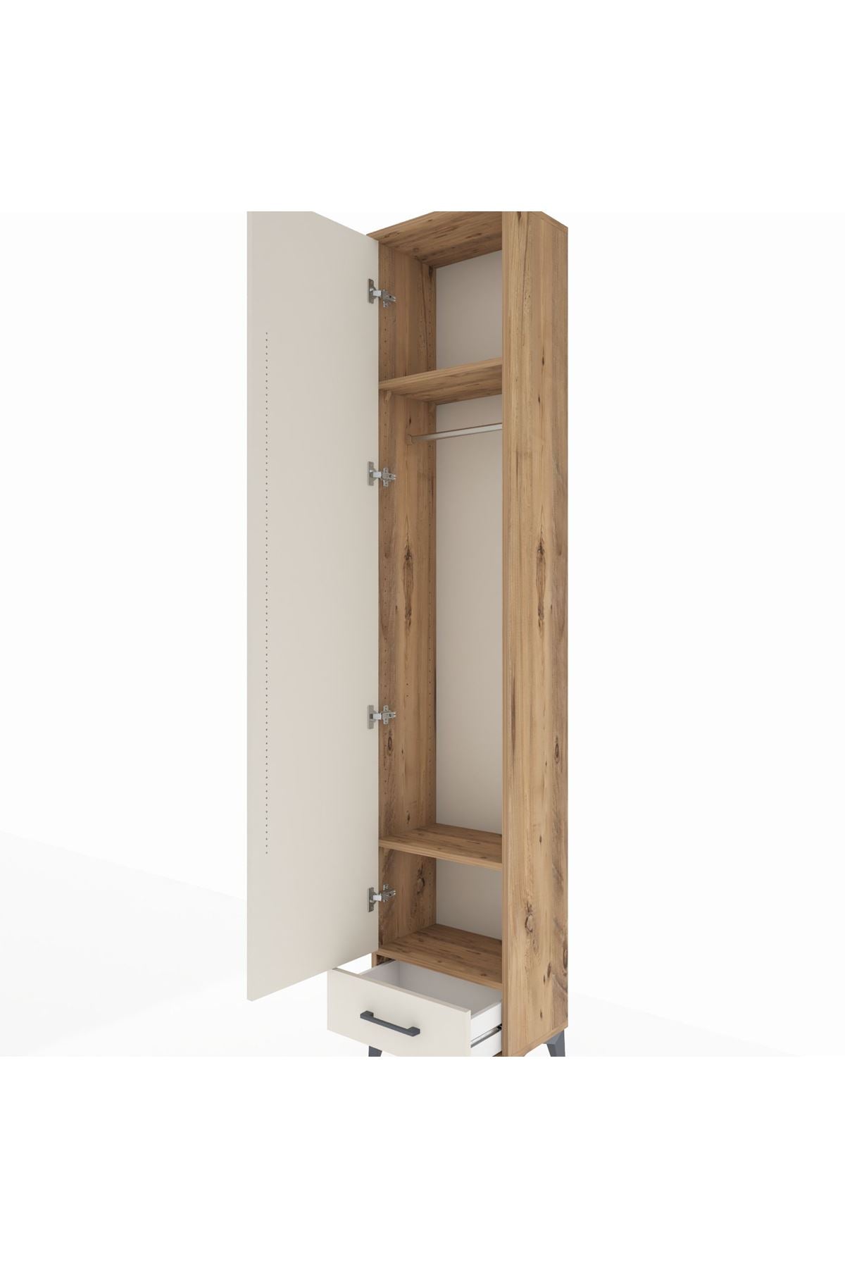 Arges Dolap 3 Raflı Tek Çekmeceli Tek Askılı 44x30x221 Çam-Aytaşı