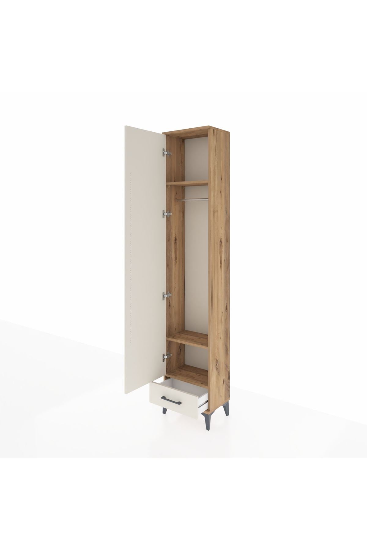 Arges Dolap 3 Raflı Tek Çekmeceli Tek Askılı 44x30x221 Çam-Aytaşı