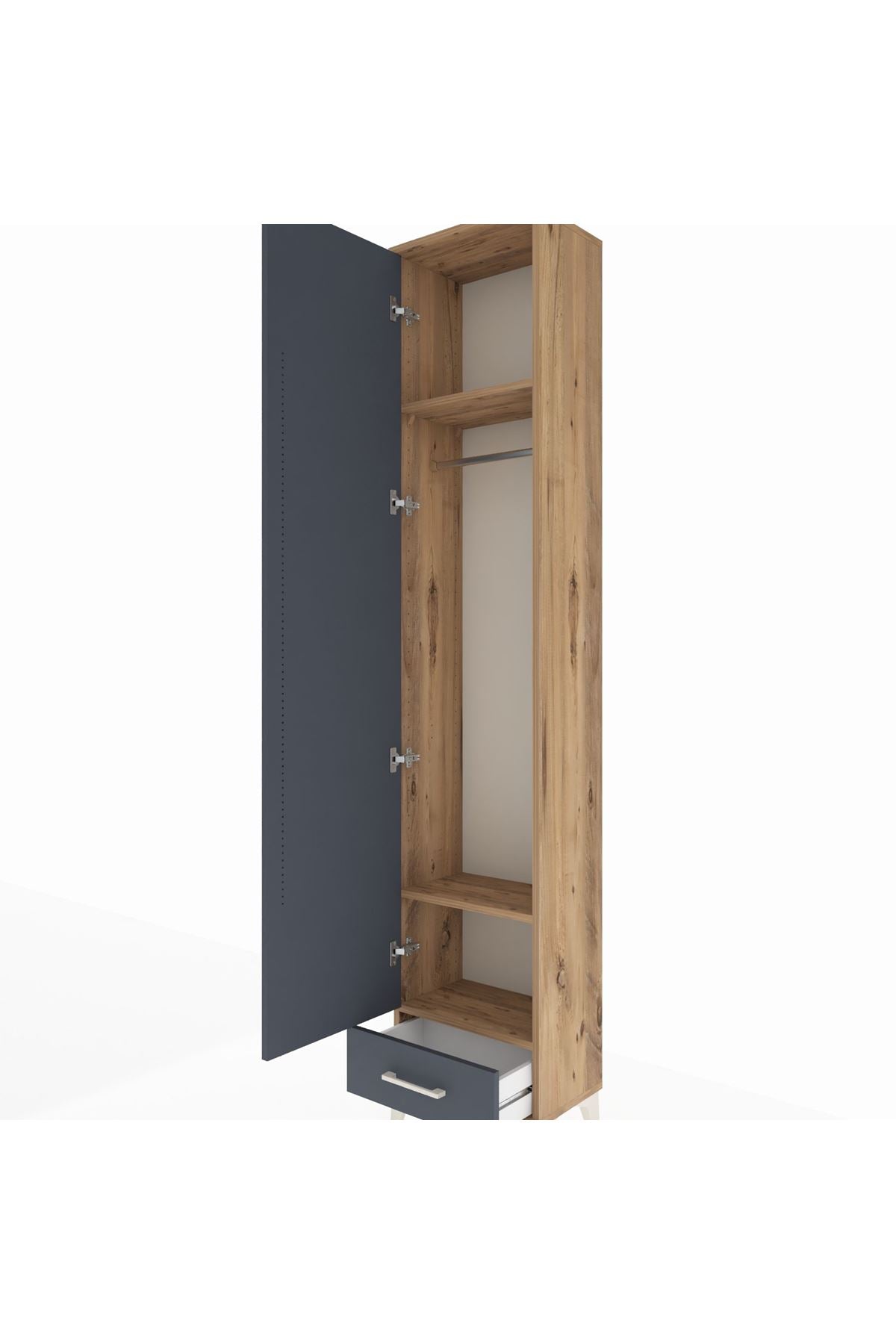 Arges Dolap 3 Raflı Tek Çekmeceli Tek Askılı 44x30x221 Çam-Antrasit