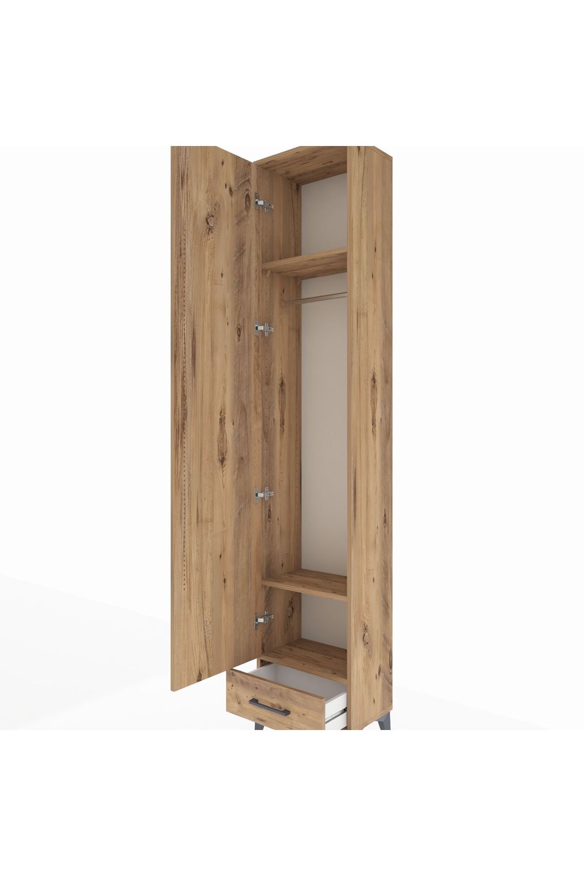 Arges Dolap 3 Raflı Tek Çekmeceli Tek Askılı 44x30x221 Çam-Çam