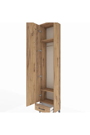 Arges Dolap 3 Raflı Tek Çekmeceli Tek Askılı 44x30x221 Çam-Çam