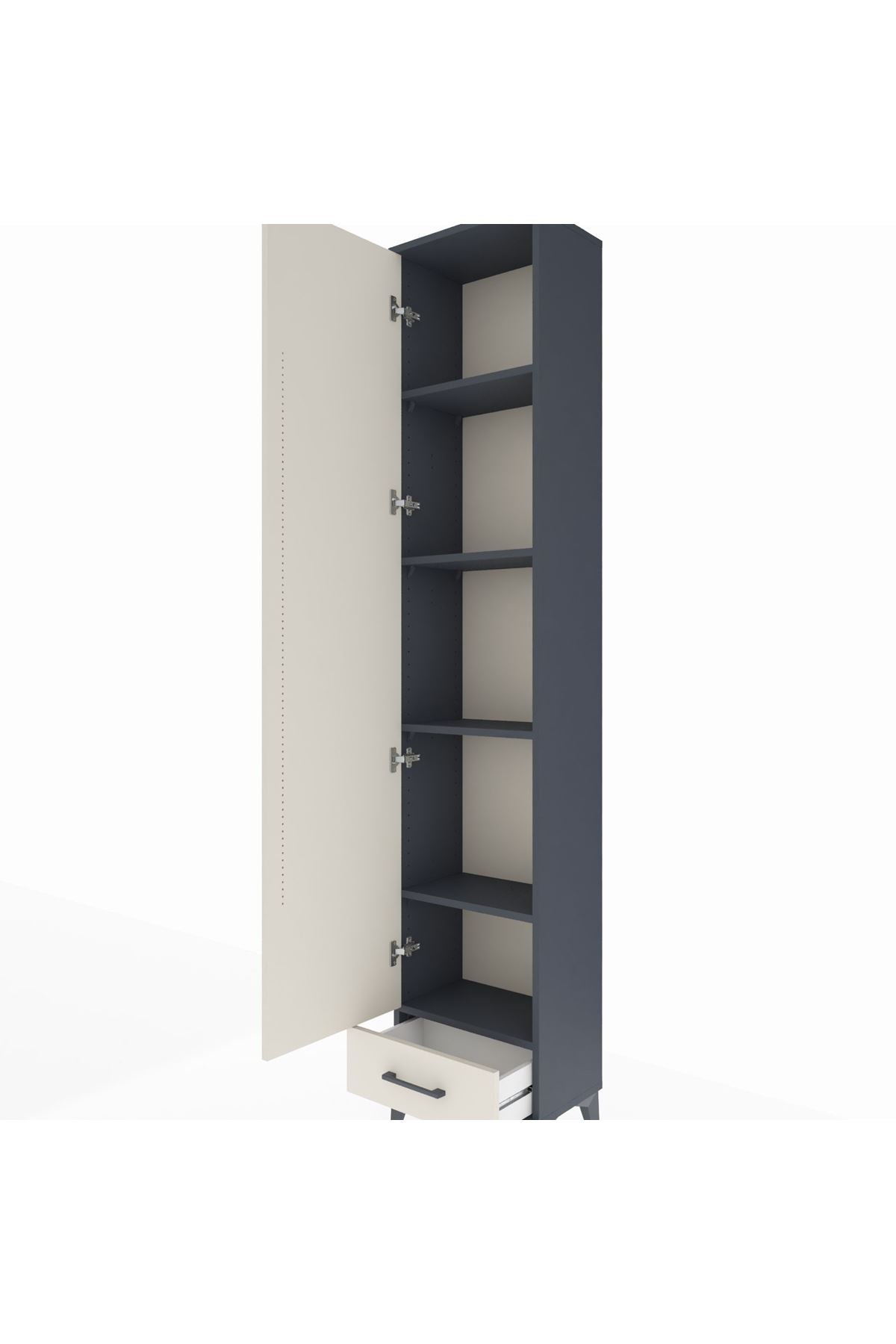 Arges Dolap 5 Raflı Tek Çekmeceli Tek Kapaklı 44x30x221 Antrasit-Aytaşı