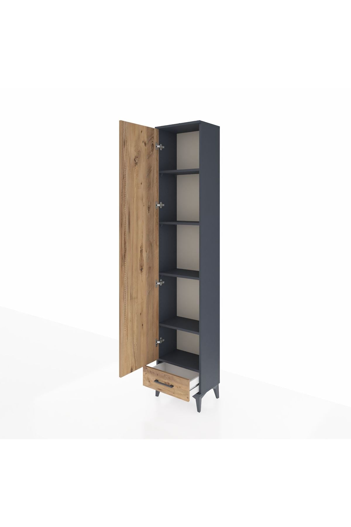 Arges Dolap 5 Raflı Tek Çekmeceli Tek Kapaklı 44x30x221 Antrasit-Çam