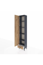 Arges Dolap 5 Raflı Tek Çekmeceli Tek Kapaklı 44x30x221 Antrasit-Çam