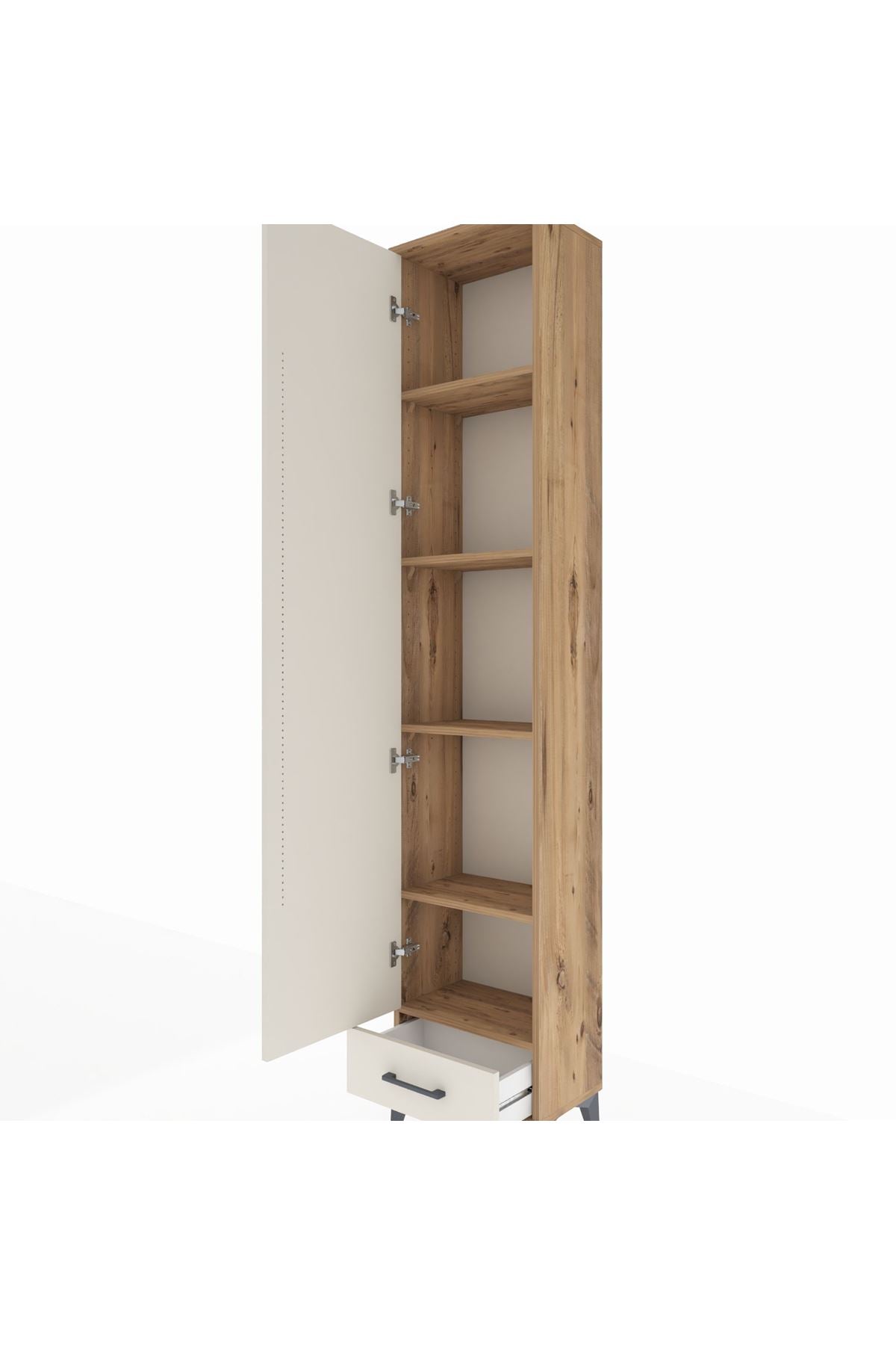 Arges Dolap 5 Raflı Tek Çekmeceli Tek Kapaklı 44x30x221 Çam-Aytaşı