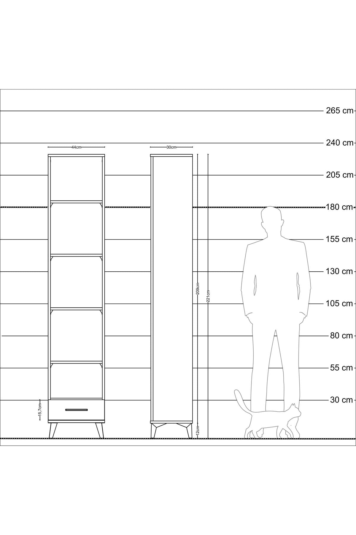 Arges Dolap 5 Raflı Tek Çekmeceli 44x30x221 Çam-Antrasit