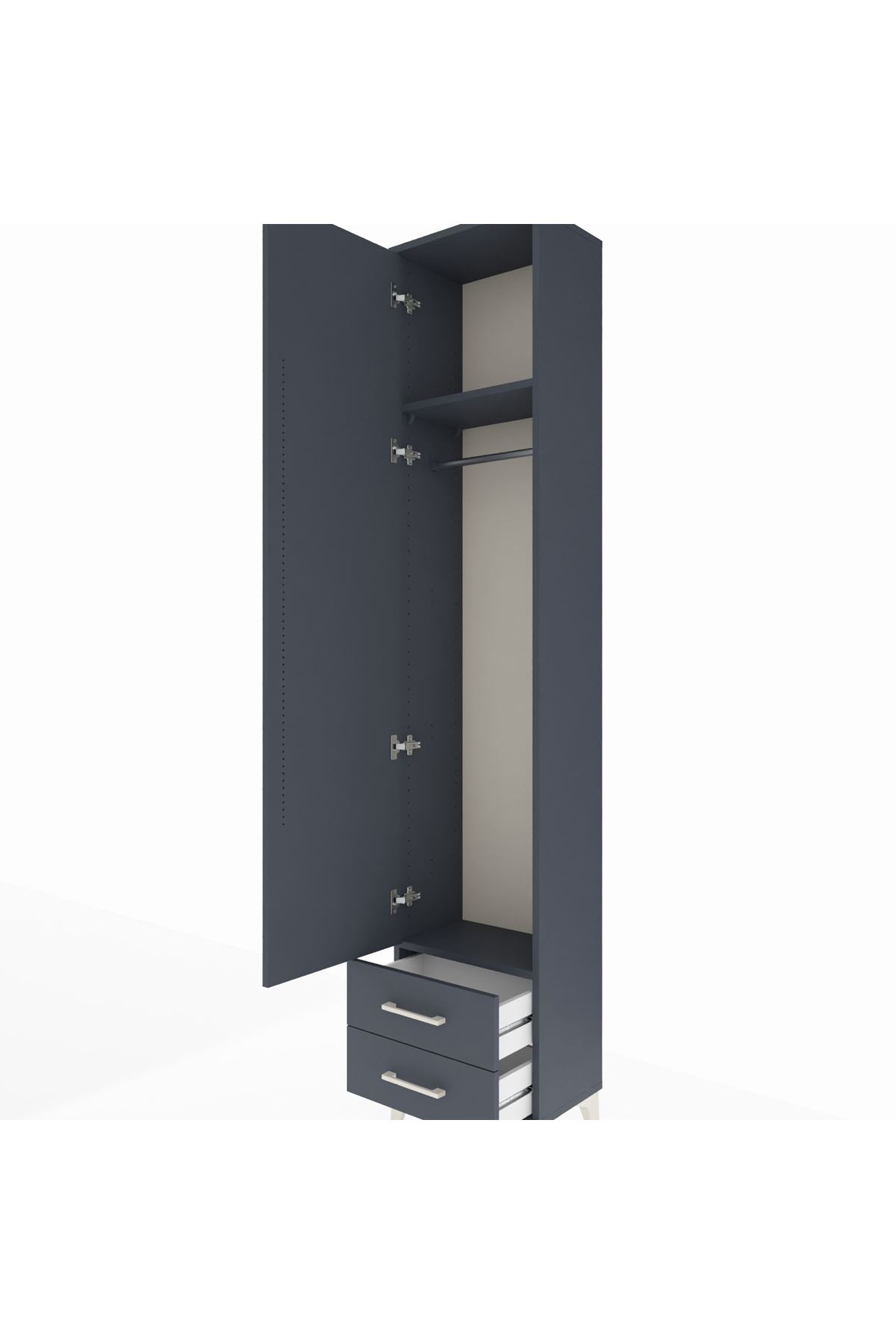 Arges Dolap 2 Raflı 2 Çekmeceli Tek Askılı 44x30x221 Antrasit-Antrasit