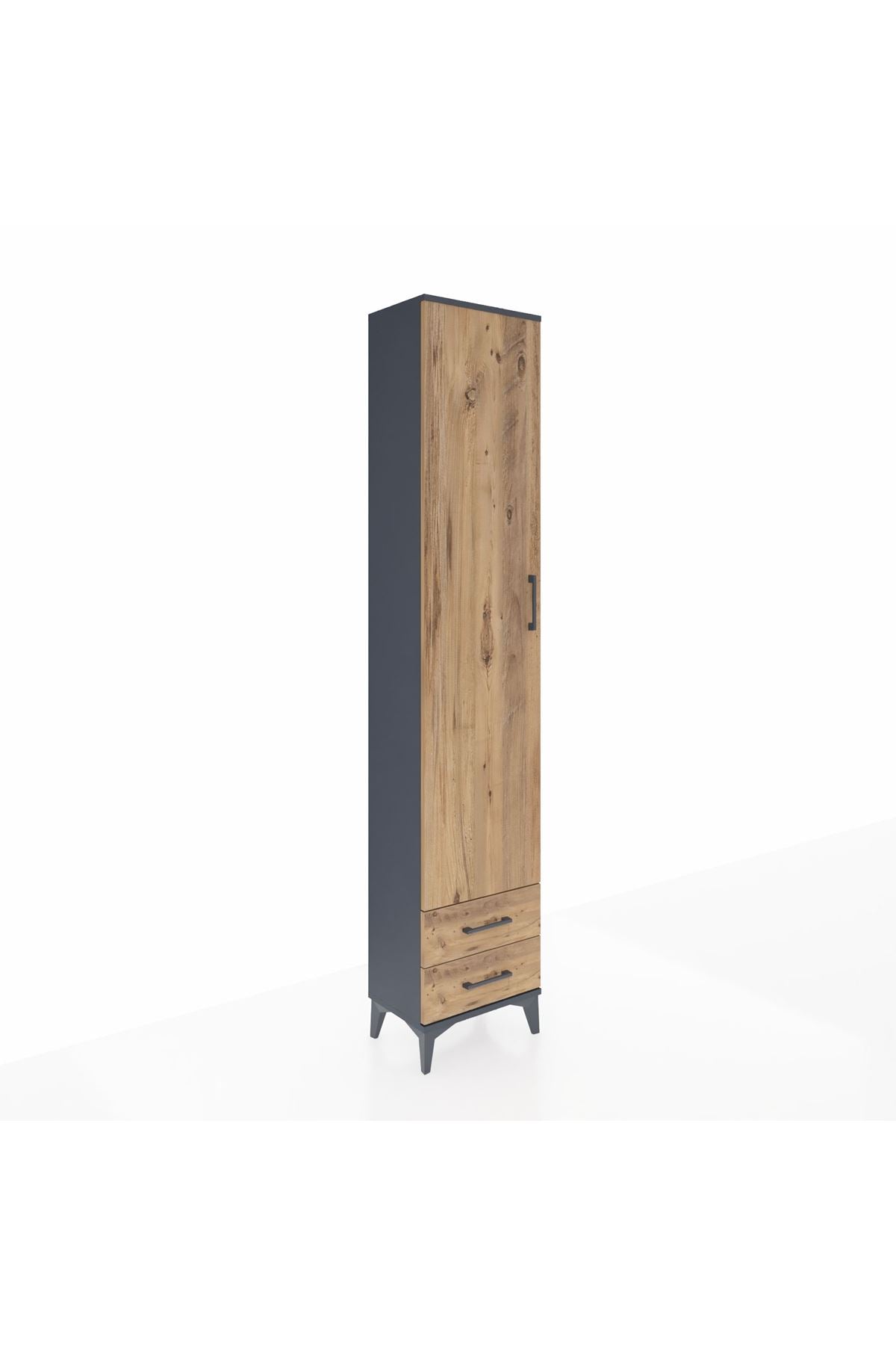 Arges Dolap 2 Raflı 2 Çekmeceli Tek Askılı 44x30x221 Antrasit-Çam