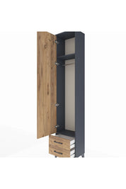 Arges Dolap 2 Raflı 2 Çekmeceli Tek Askılı 44x30x221 Antrasit-Çam