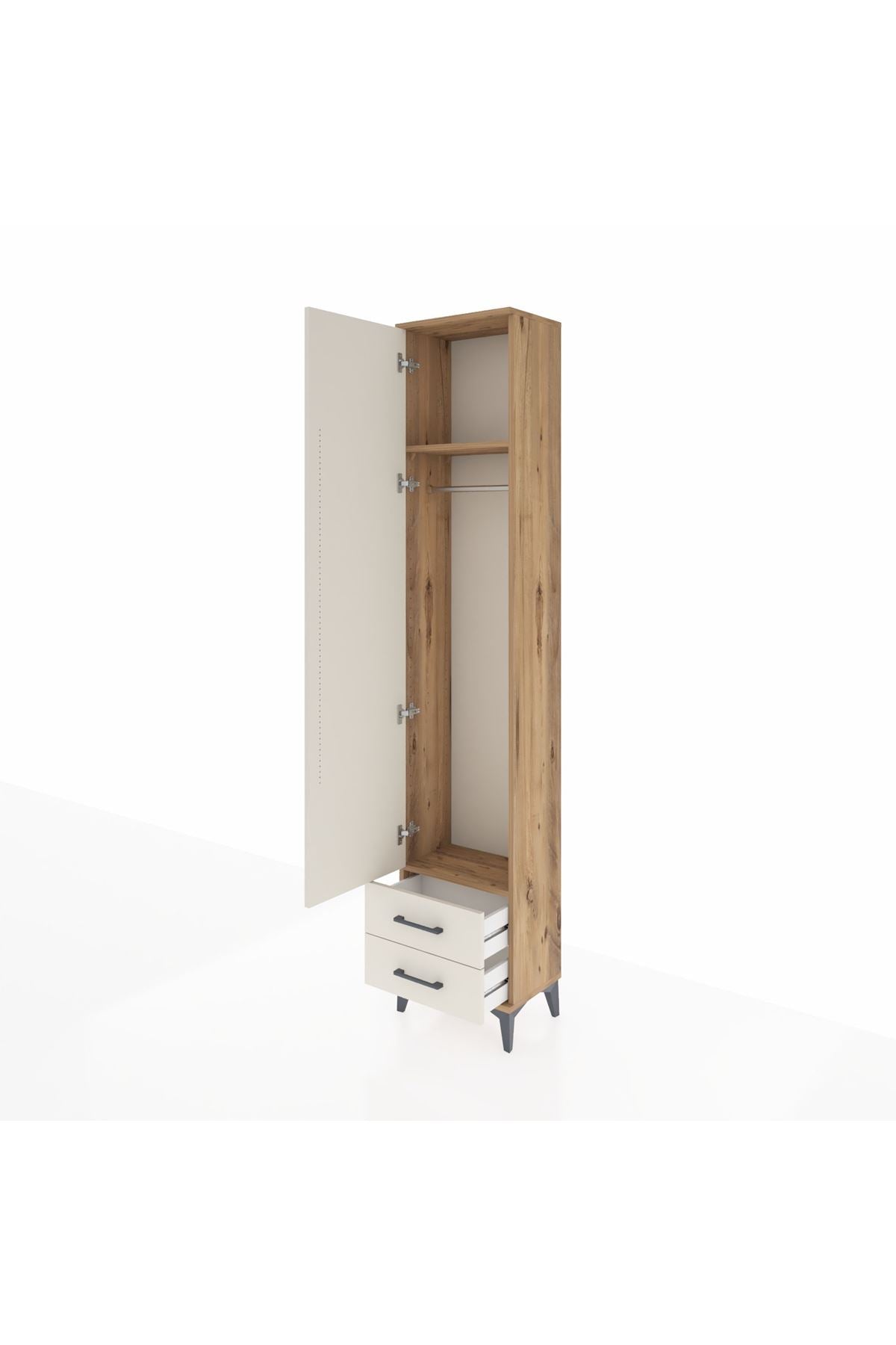 Arges Dolap 2 Raflı 2 Çekmeceli Tek Askılı 44x30x221 Çam-Aytaşı