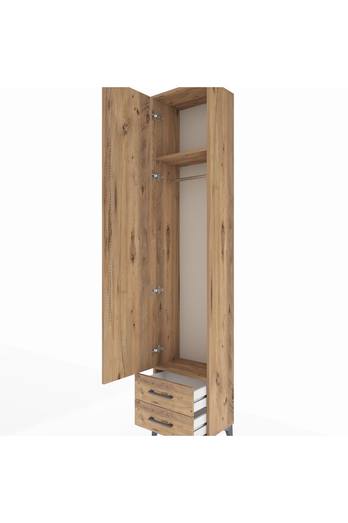 Arges Dolap 2 Raflı 2 Çekmeceli Tek Askılı 44x30x221 Çam-Çam