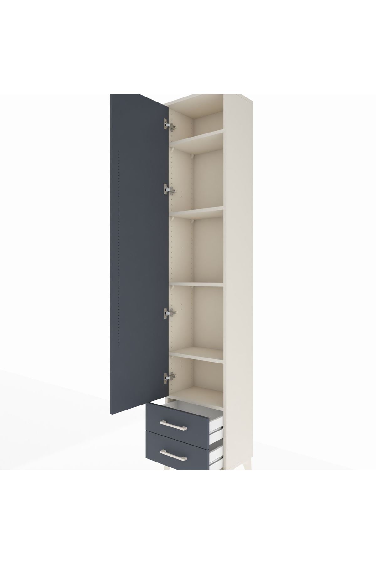 Arges Dolap 5 Raflı 2 Çekmeceli Tek Kapaklı 44x30x221 Aytaşı-Antrasit