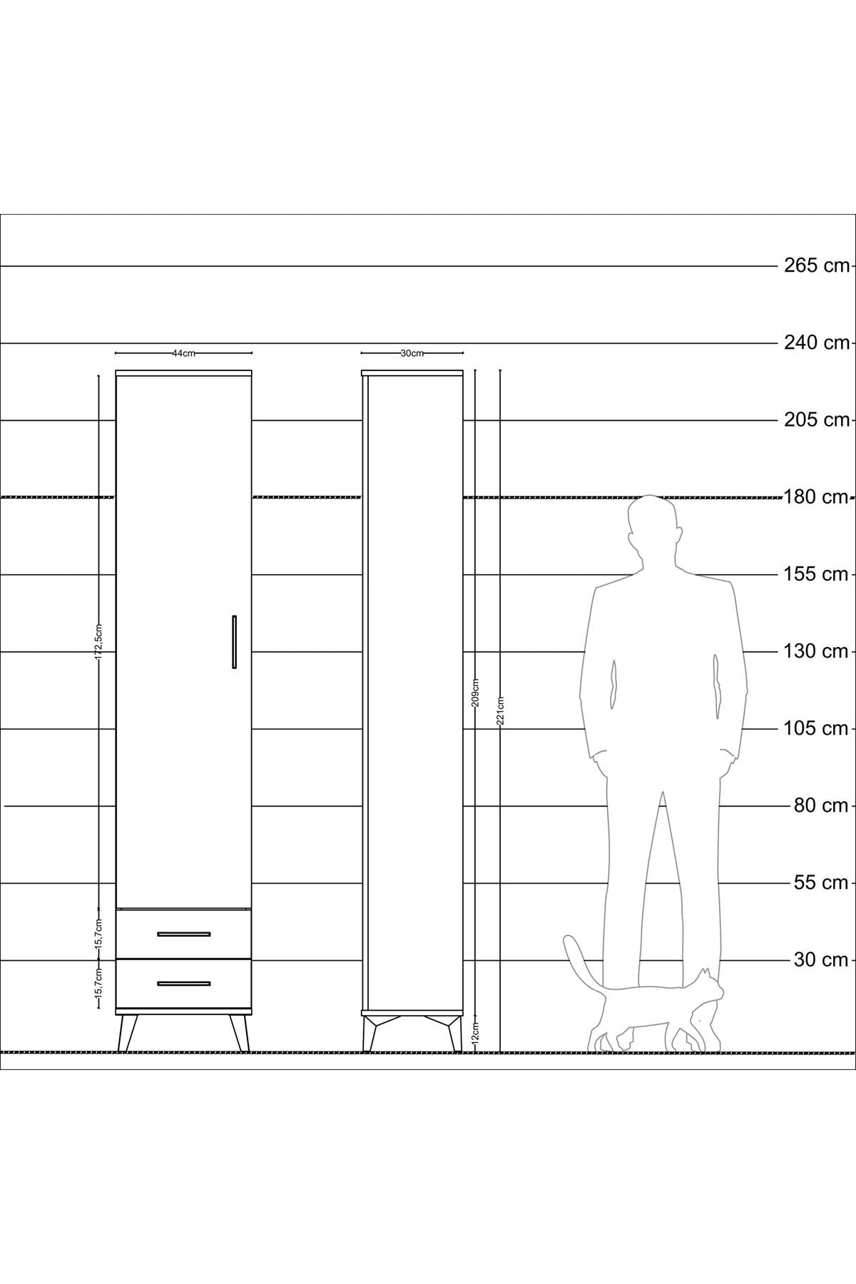 Arges Dolap 5 Raflı 2 Çekmeceli Tek Kapaklı 44x30x221 Aytaşı-Çam