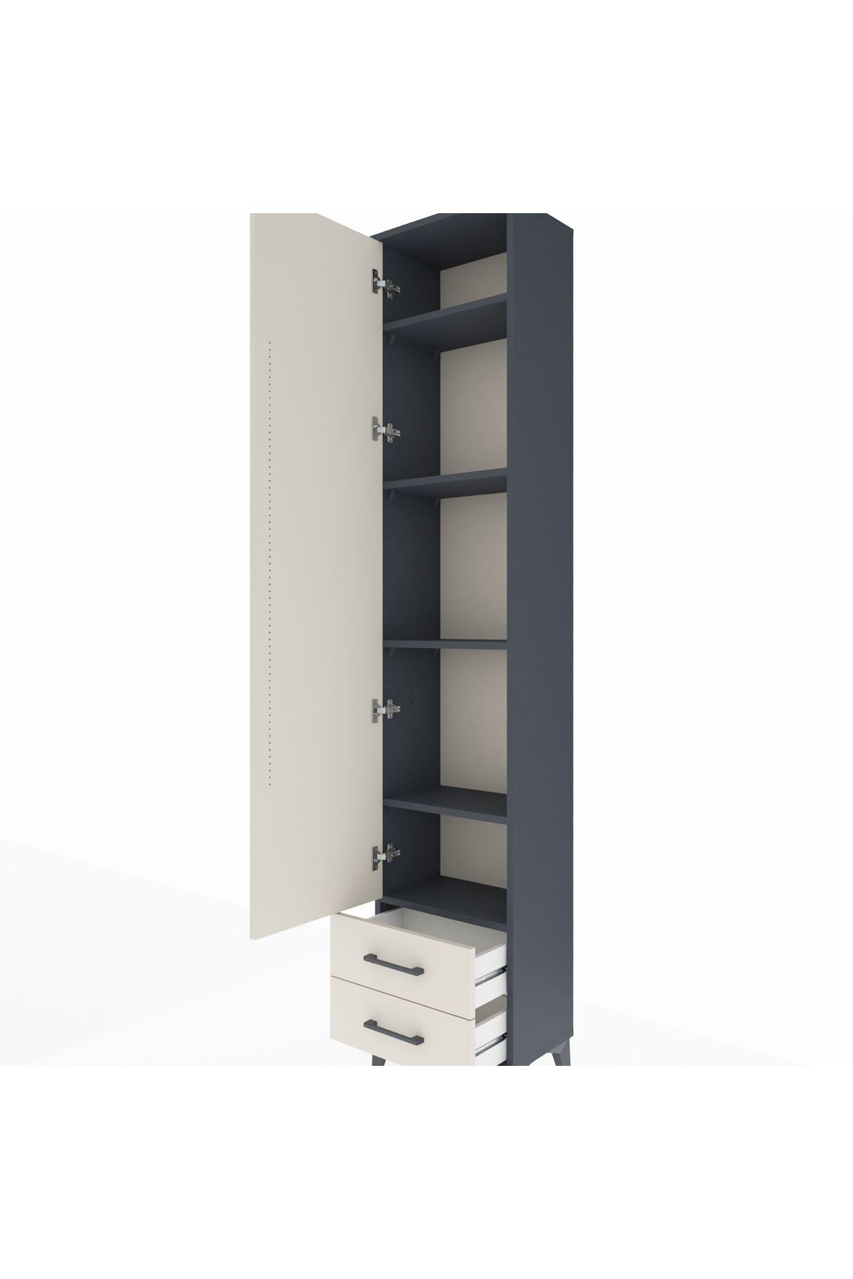 Arges Dolap 5 Raflı 2 Çekmeceli Tek Kapaklı 44x30x221 Antrasit-Aytaşı