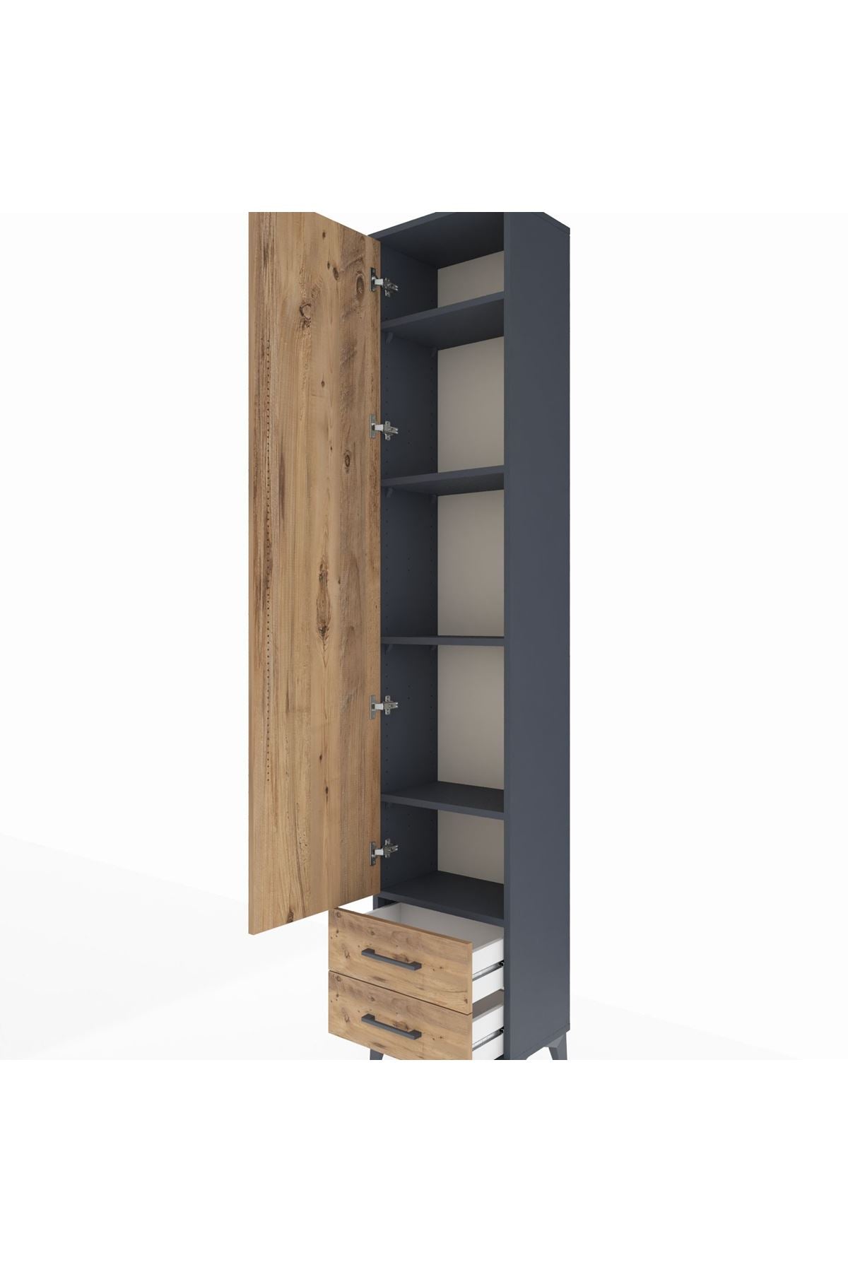 Arges Dolap 5 Raflı 2 Çekmeceli Tek Kapaklı 44x30x221 Antrasit-Çam