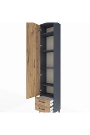 Arges Dolap 5 Raflı 2 Çekmeceli Tek Kapaklı 44x30x221 Antrasit-Çam