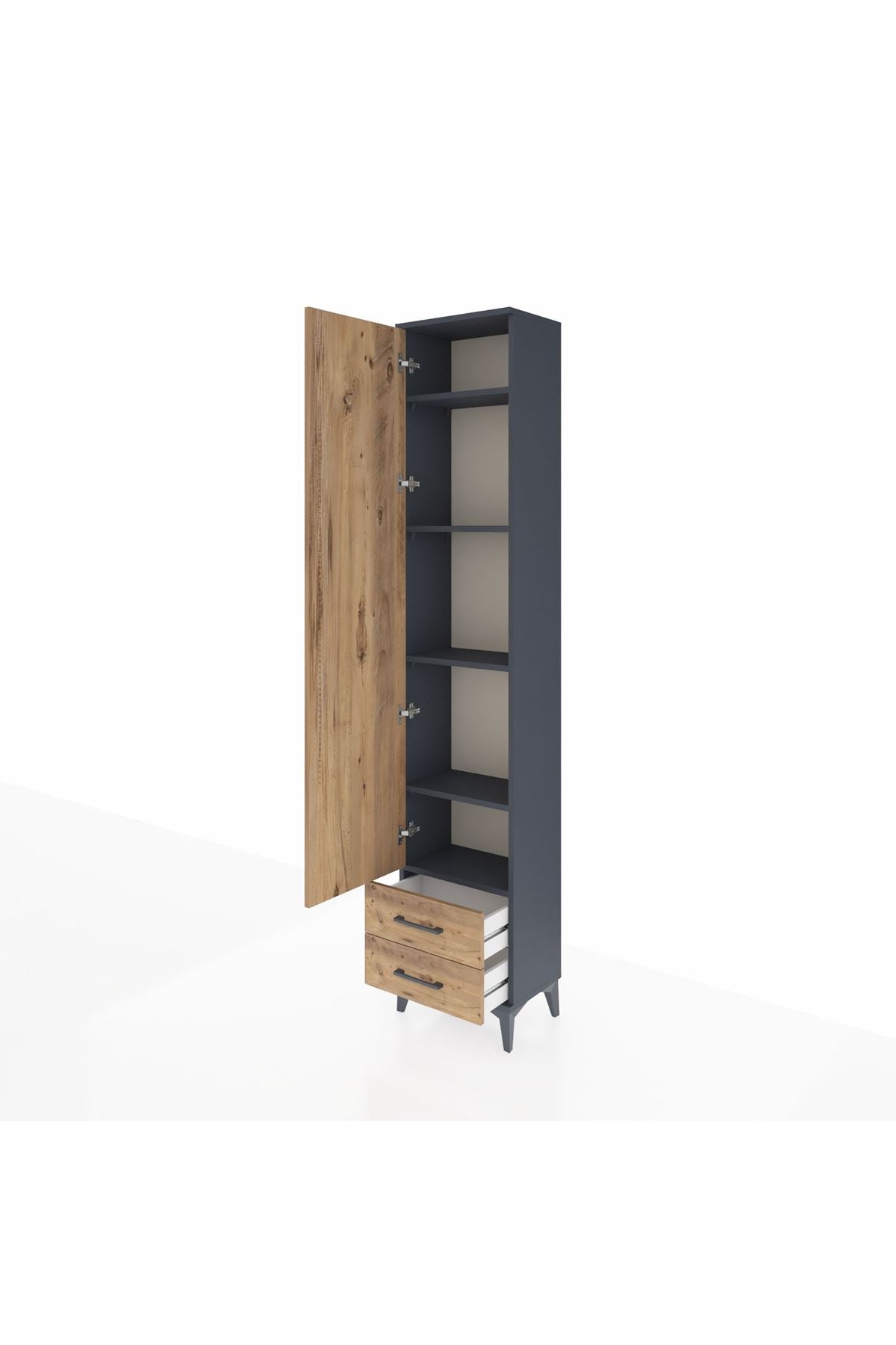 Arges Dolap 5 Raflı 2 Çekmeceli Tek Kapaklı 44x30x221 Antrasit-Çam