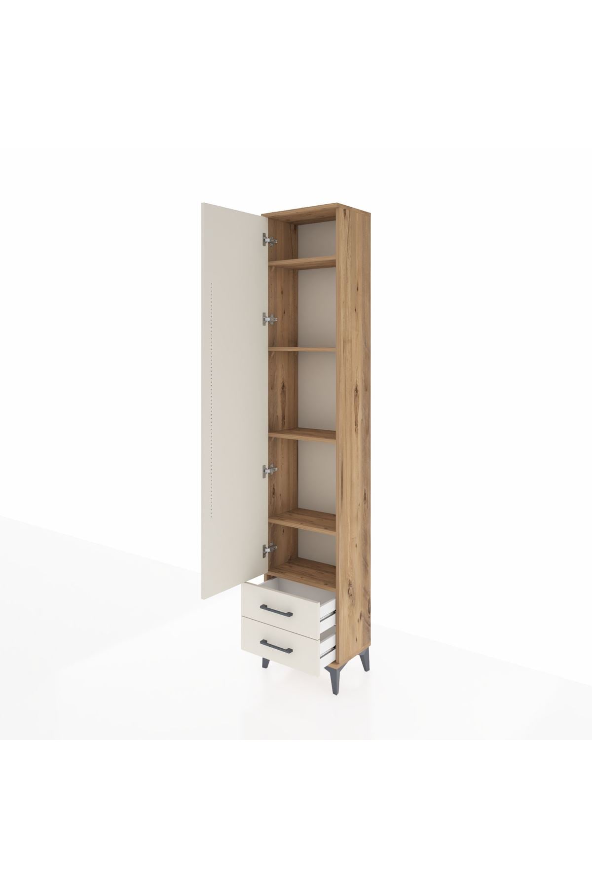 Arges Dolap 5 Raflı 2 Çekmeceli Tek Kapaklı 44x30x221 Çam-Aytaşı