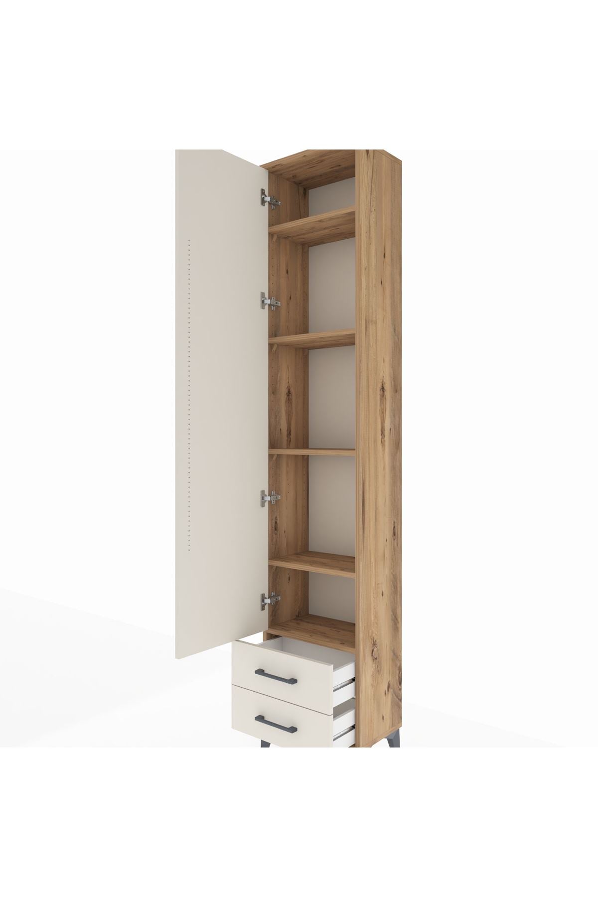 Arges Dolap 5 Raflı 2 Çekmeceli Tek Kapaklı 44x30x221 Çam-Aytaşı