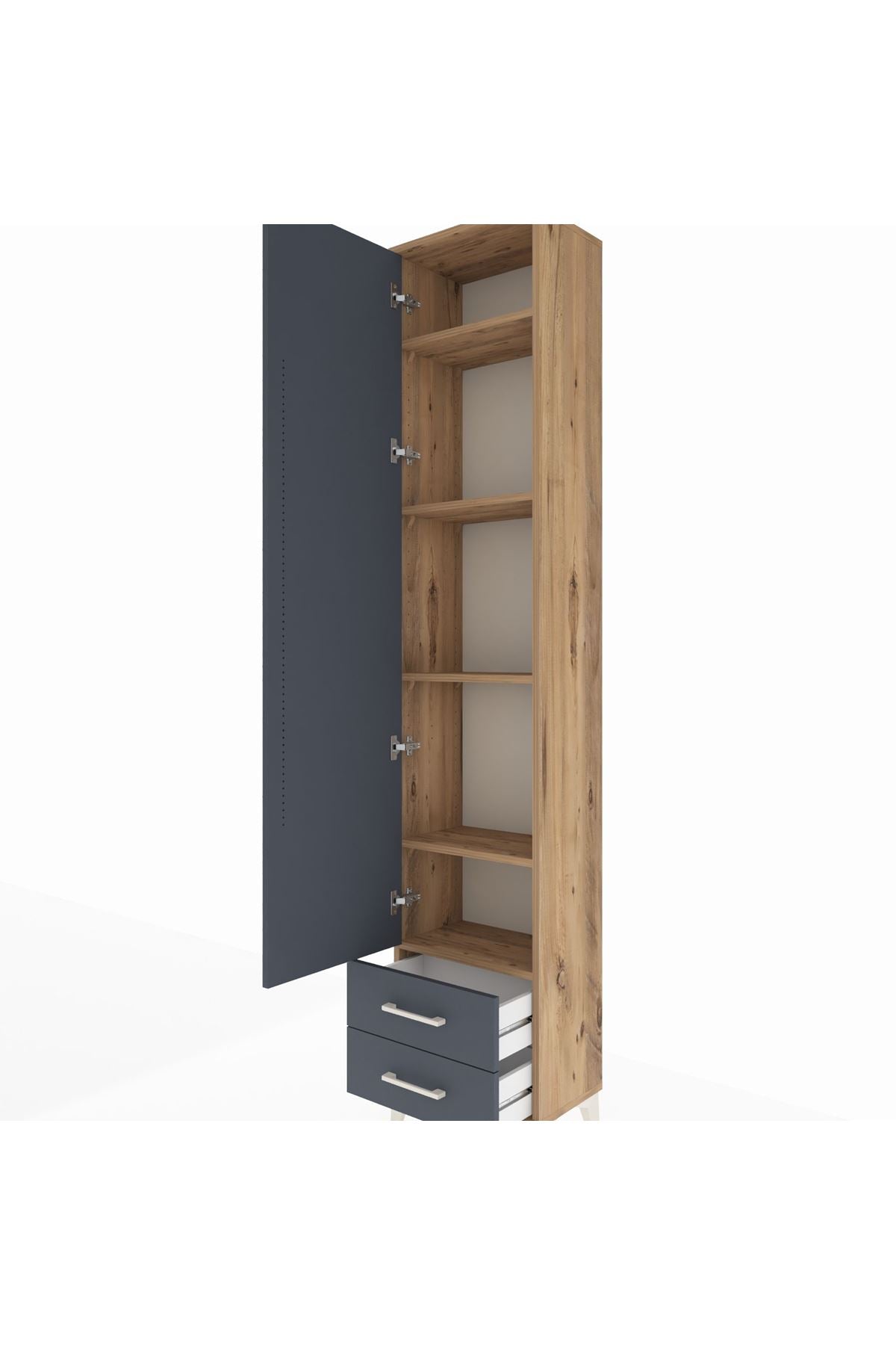 Arges Dolap 5 Raflı 2 Çekmeceli Tek Kapaklı 44x30x221 Çam-Antrasit