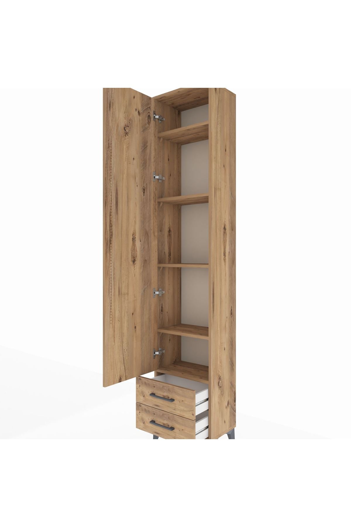 Arges Dolap 5 Raflı 2 Çekmeceli Tek Kapaklı 44x30x221 Çam-Çam