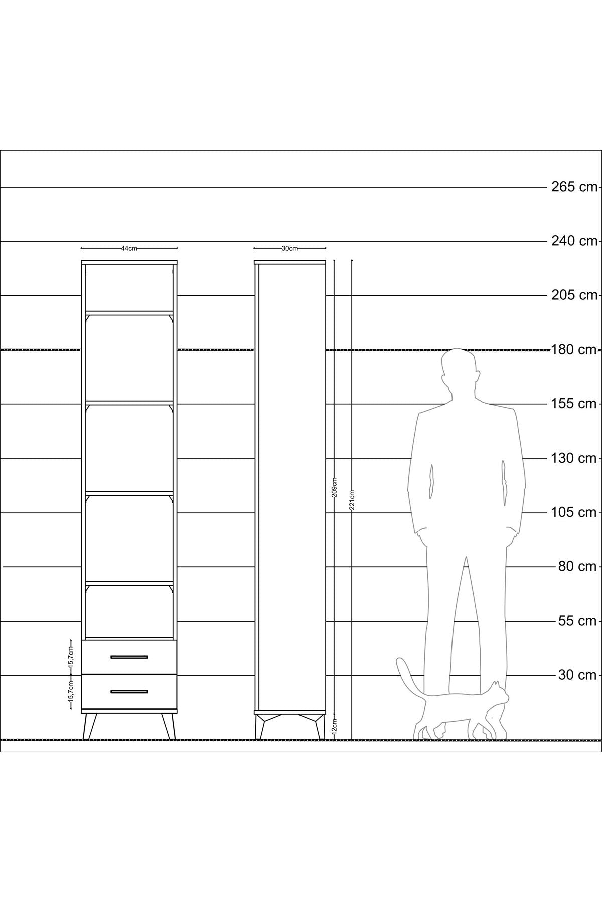Arges Dolap 5 Raflı 2 Çekmeceli 44x30x221 Çam-Antrasit