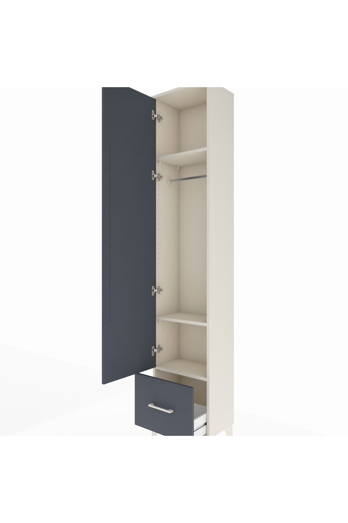 Arges Dolap 3 Raflı Tek Çekmeceli Tek Askılı 44x30x221 Aytaşı-Antrasit