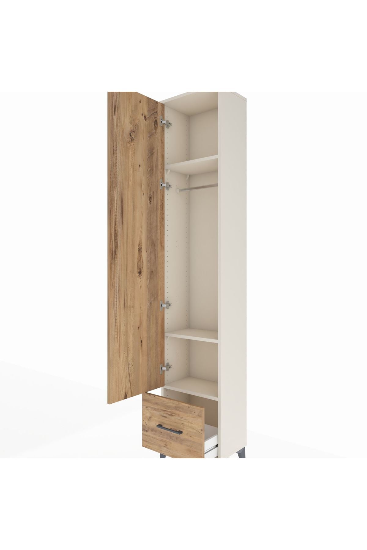 Arges Dolap 3 Raflı Tek Çekmeceli Tek Askılı 44x30x221 Aytaşı-Çam