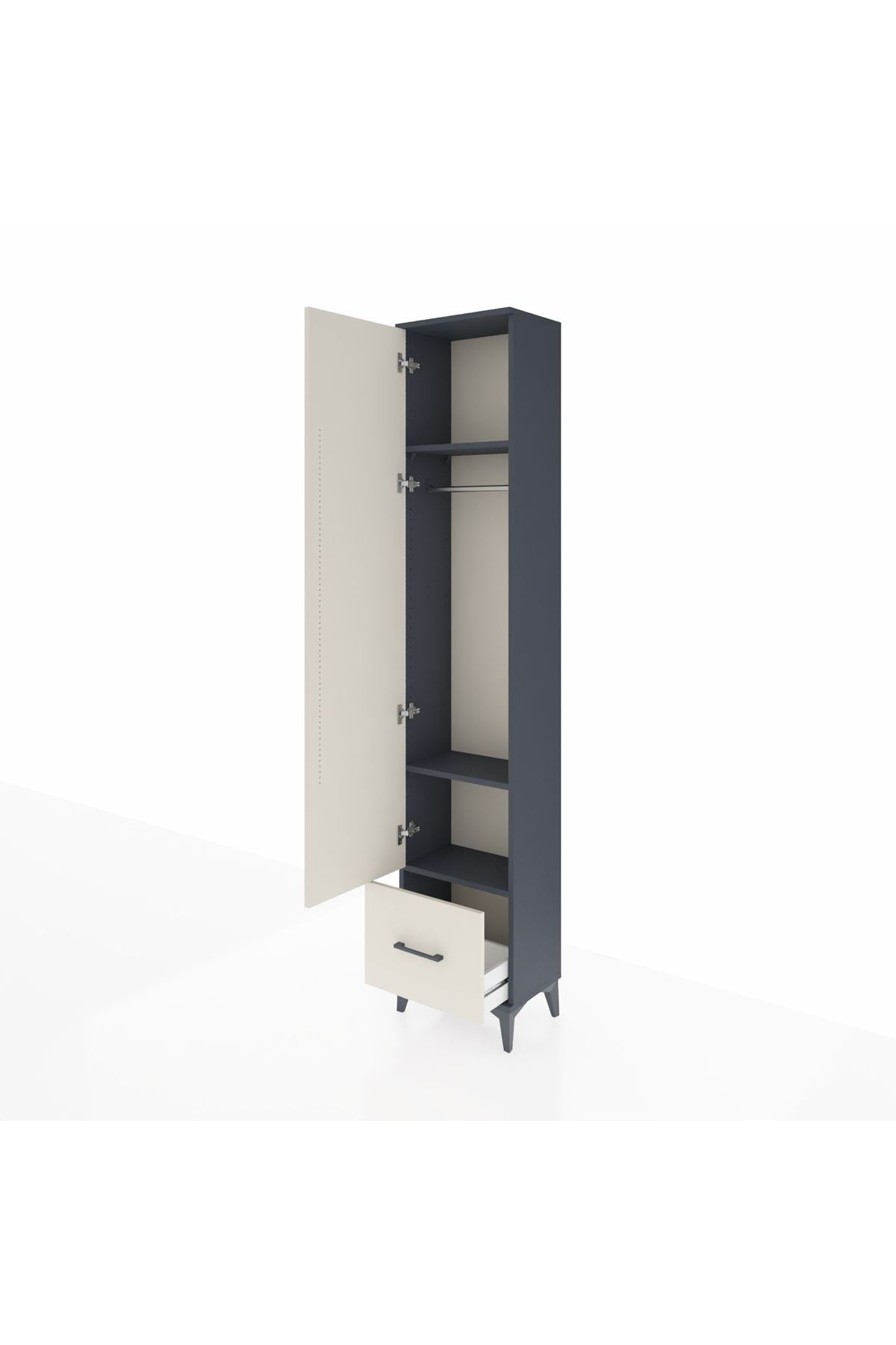 Arges Dolap 3 Raflı Tek Çekmeceli Tek Askılı 44x30x221 Antrasit-Aytaşı