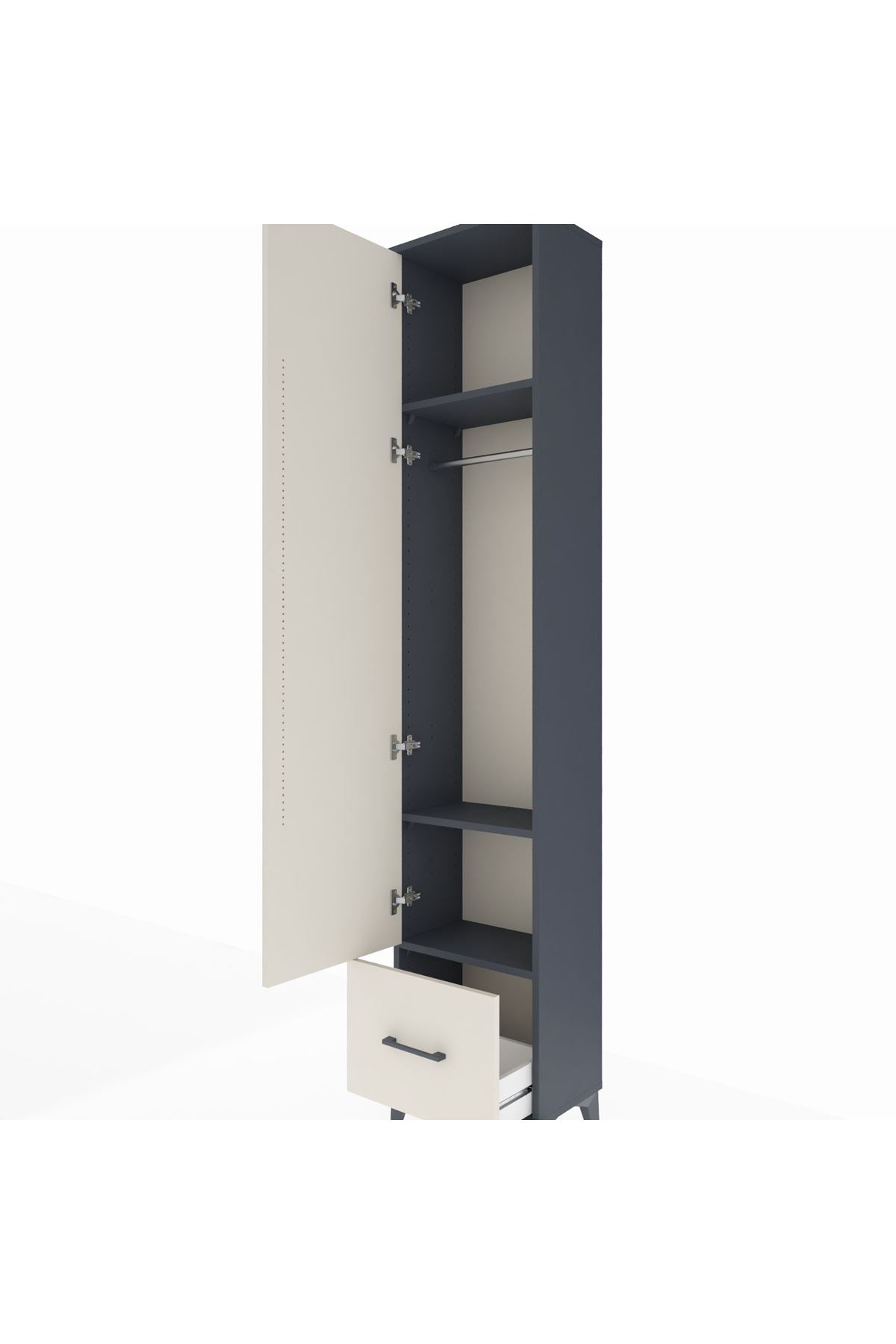 Arges Dolap 3 Raflı Tek Çekmeceli Tek Askılı 44x30x221 Antrasit-Aytaşı