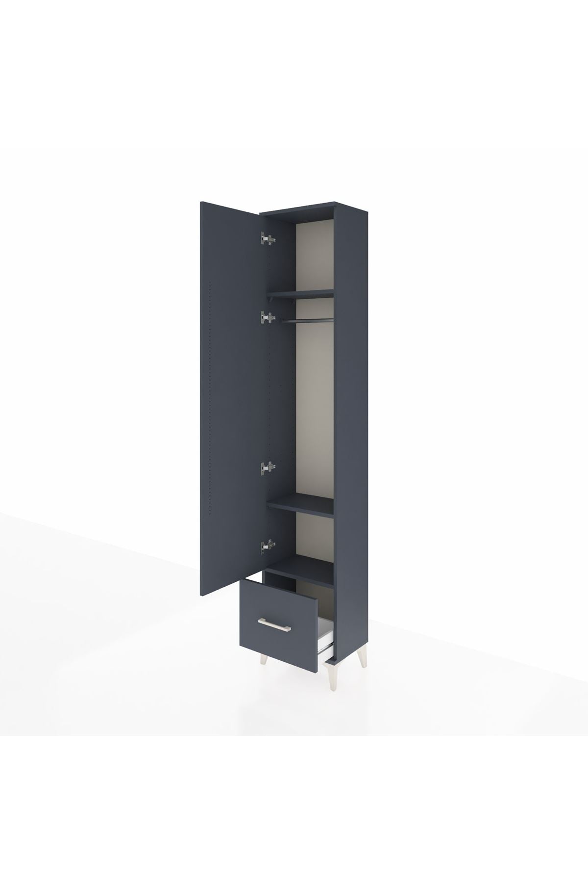 Arges Dolap 3 Raflı Tek Çekmeceli Tek Askılı 44x30x221 Antrasit-Antrasit