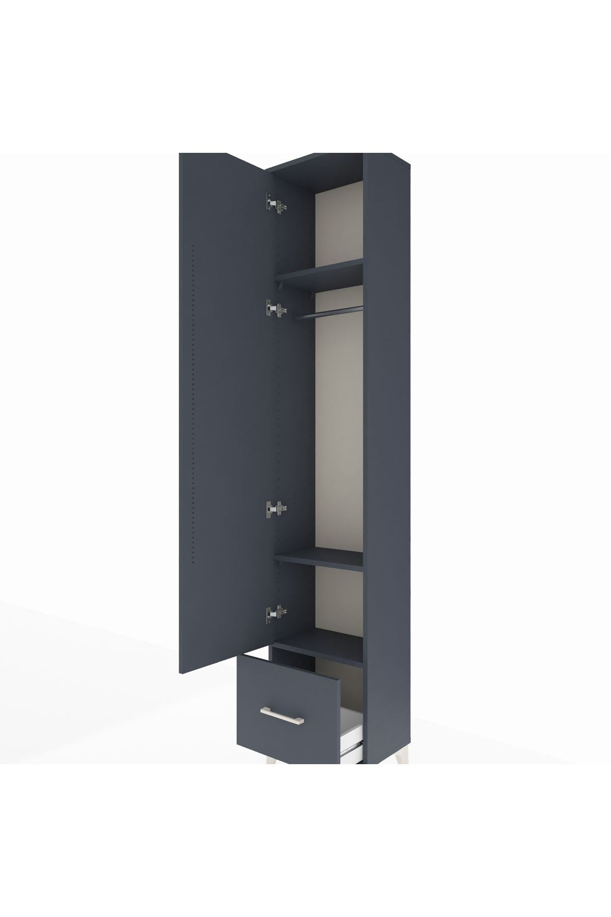 Arges Dolap 3 Raflı Tek Çekmeceli Tek Askılı 44x30x221 Antrasit-Antrasit