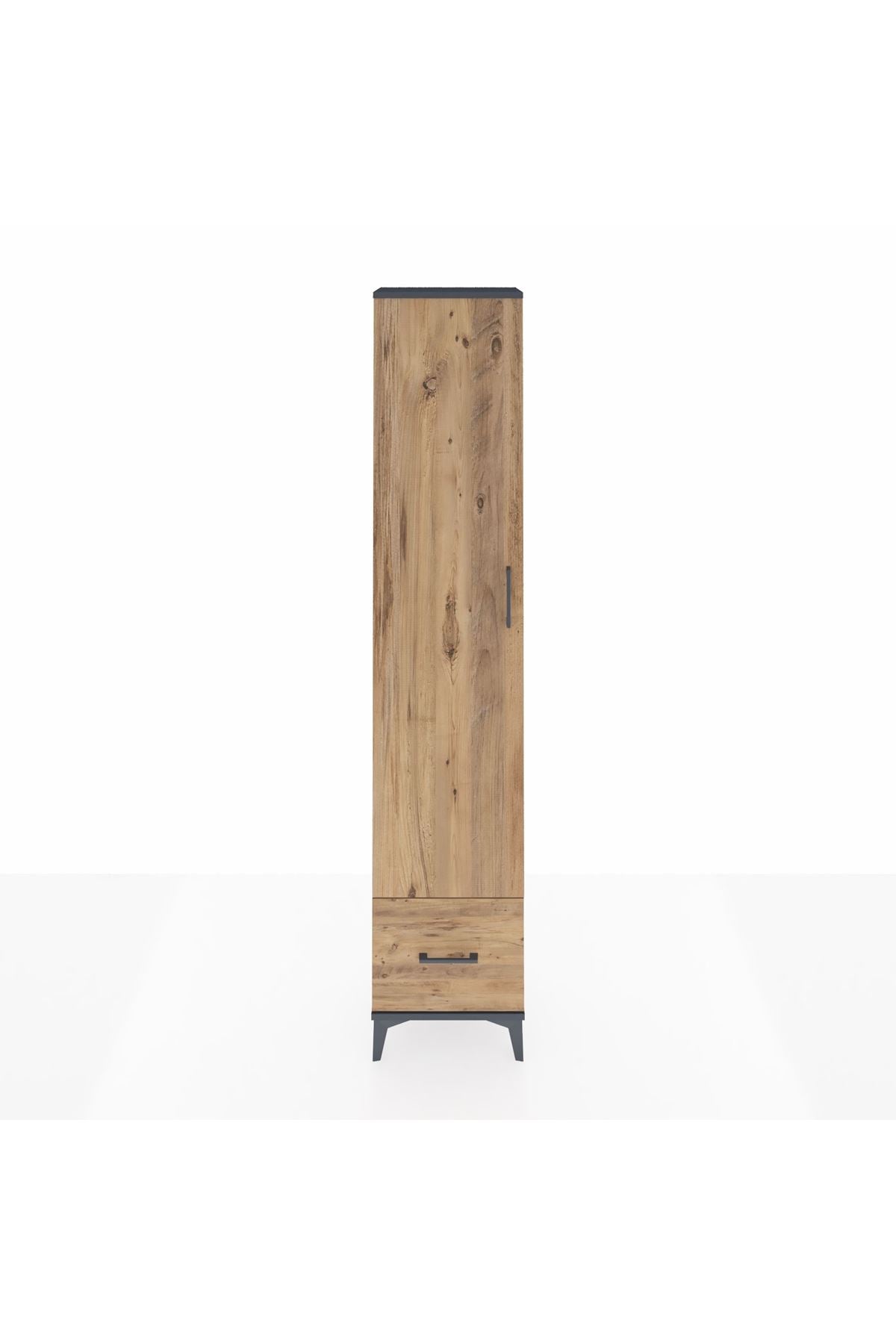 Arges Dolap 3 Raflı Tek Çekmeceli Tek Askılı 44x30x221 Antrasit-Çam