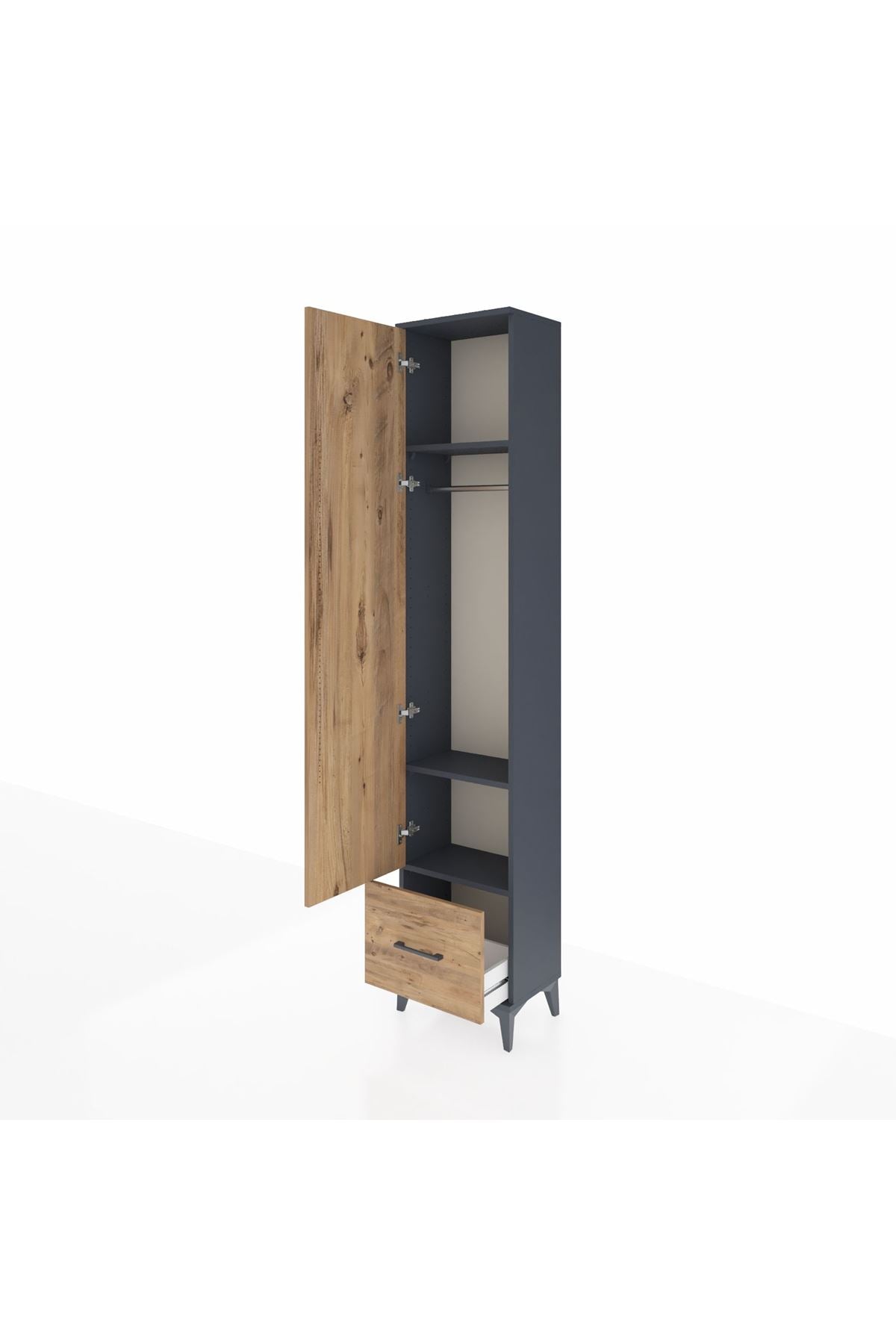 Arges Dolap 3 Raflı Tek Çekmeceli Tek Askılı 44x30x221 Antrasit-Çam