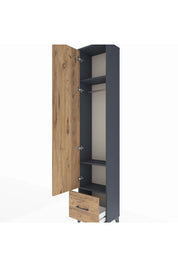 Arges Dolap 3 Raflı Tek Çekmeceli Tek Askılı 44x30x221 Antrasit-Çam