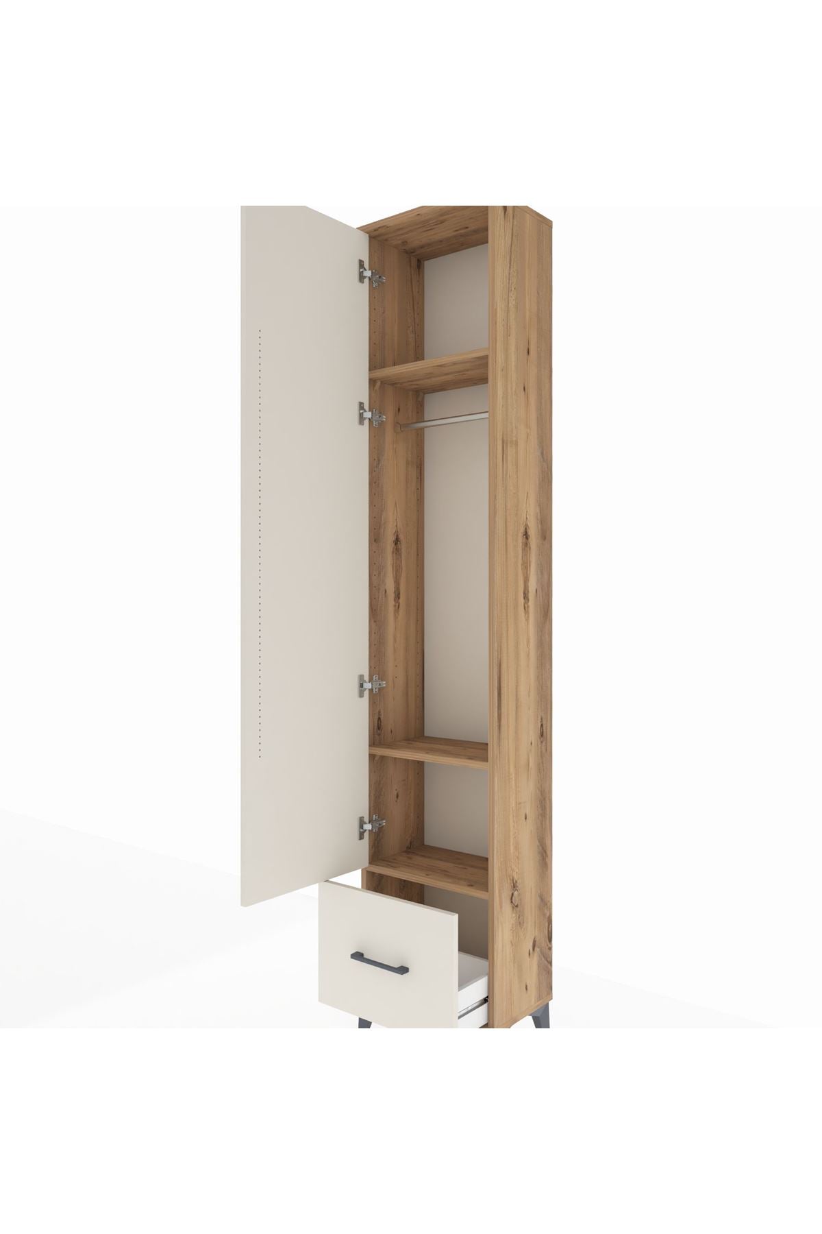 Arges Dolap 3 Raflı Tek Çekmeceli Tek Askılı 44x30x221 Çam-Aytaşı