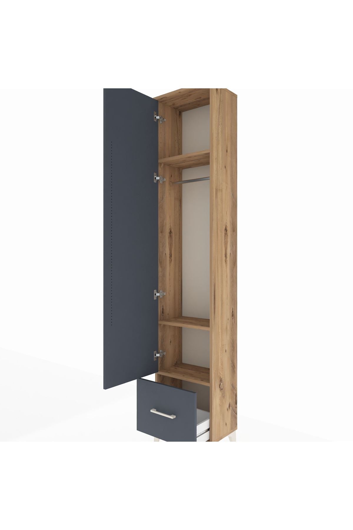 Arges Dolap 3 Raflı Tek Çekmeceli Tek Askılı 44x30x221 Çam-Antrasit