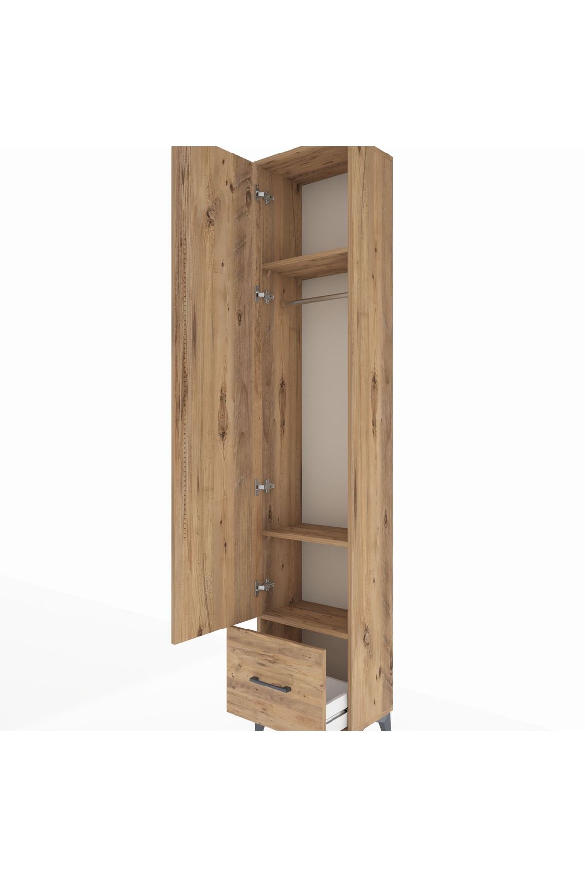 Arges Dolap 3 Raflı Tek Çekmeceli Tek Askılı 44x30x221 Çam-Çam